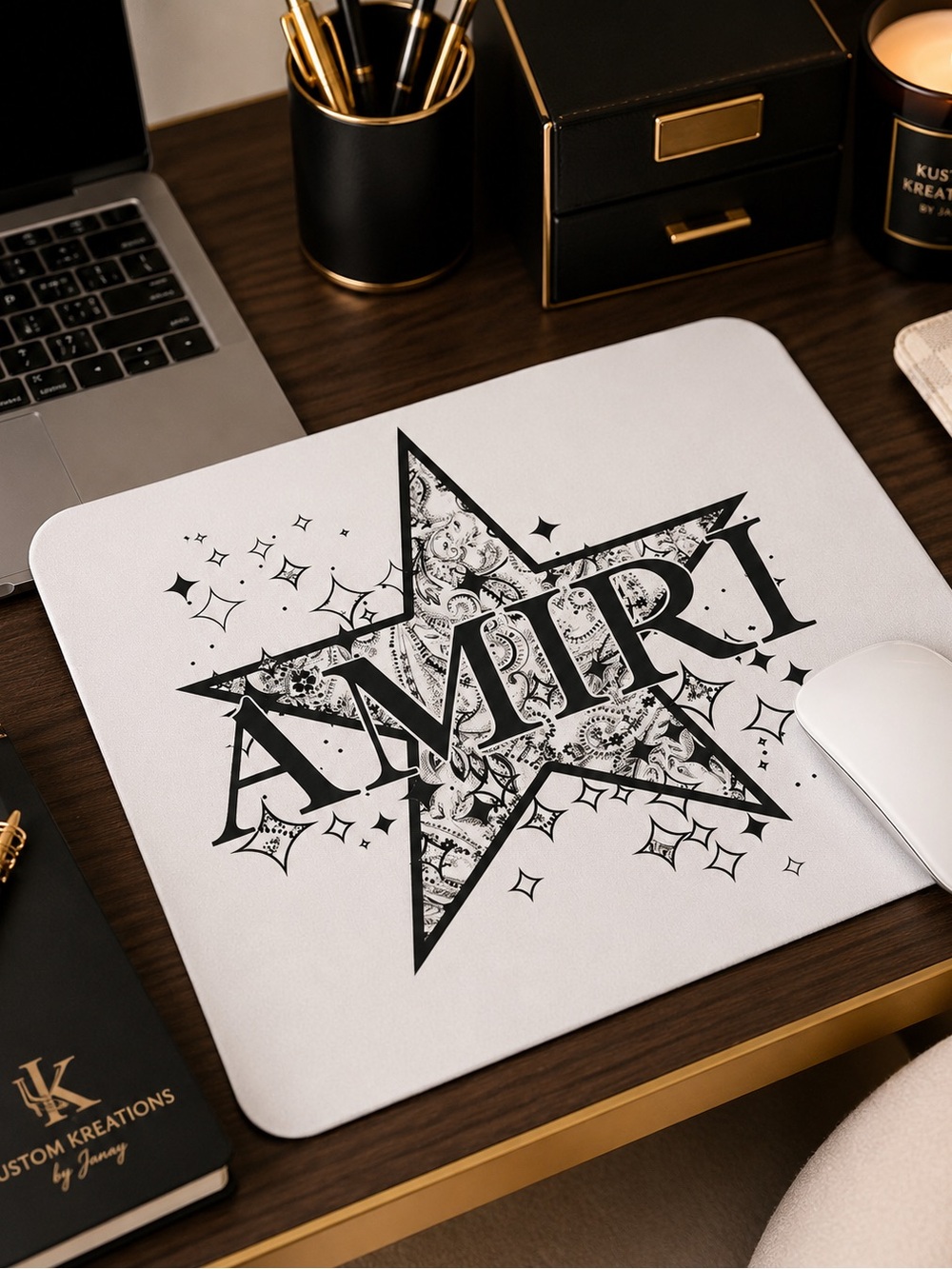 White Mouse Pad with Black Star Logo
